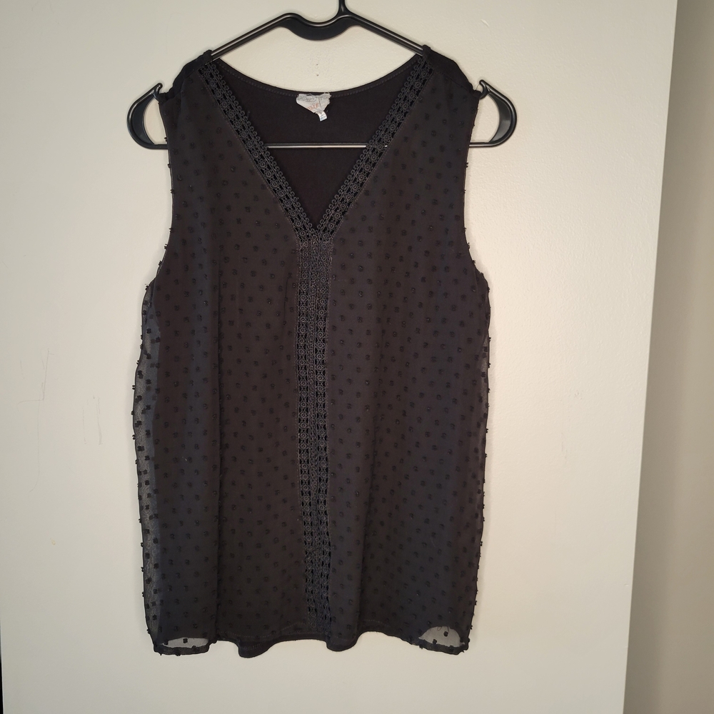 NAIF Black Chiffon Camisole Dotted V-Neck Crochet Trim Sleeveless Top